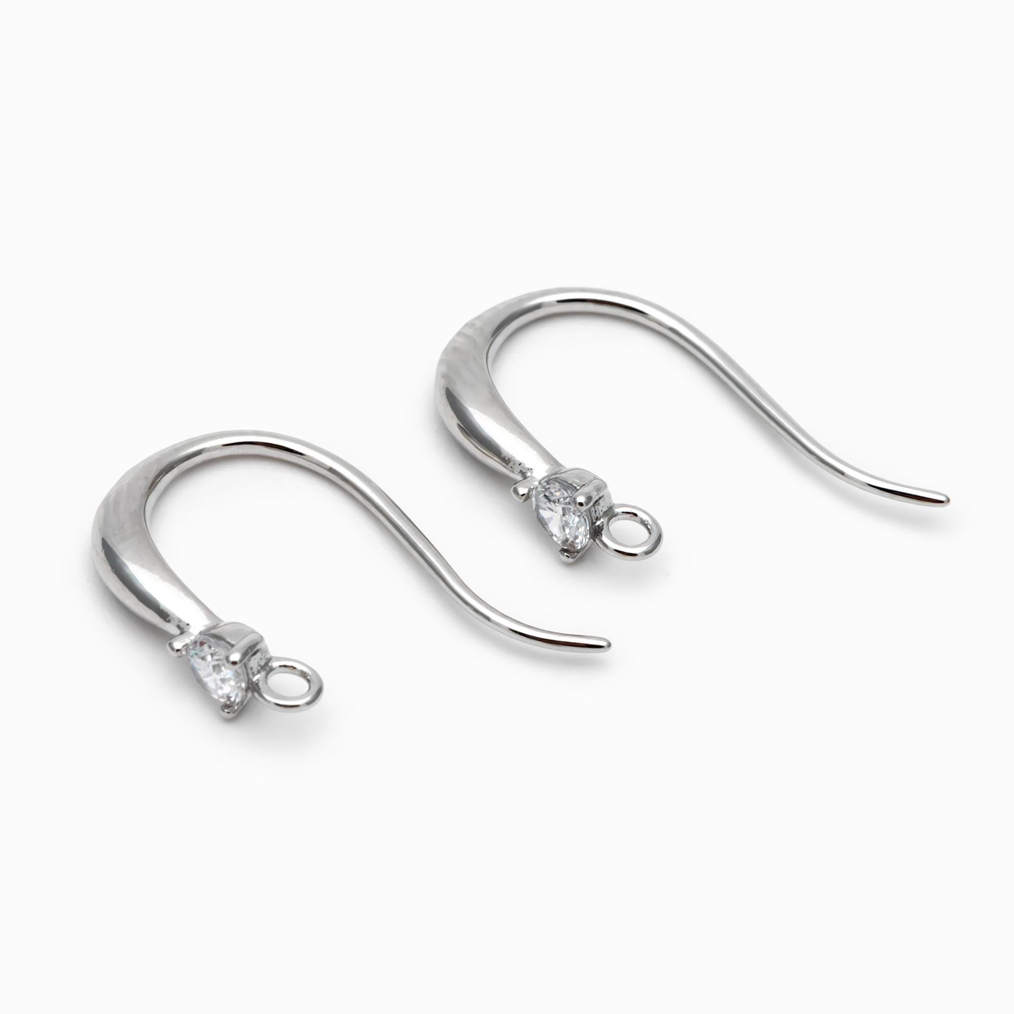 10pcs CZ Pave Gold/ Silver Earring Hooks, 18K Gold/ Rhodium Plated Brass Earwires, Craft Earring Components (GB-2974)